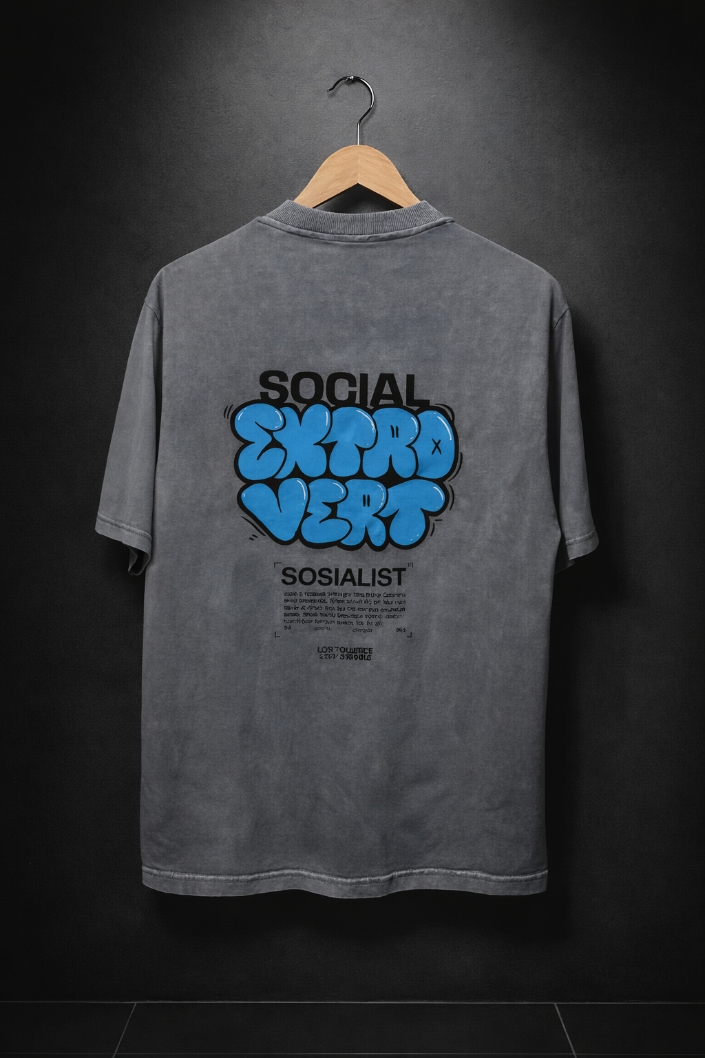 Social Extrovert Acid Wash Oversized Streetwear T-Shirt – Grey