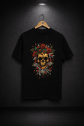 Floral Skull Graphic Oversized Streetwear T-Shirt – Black