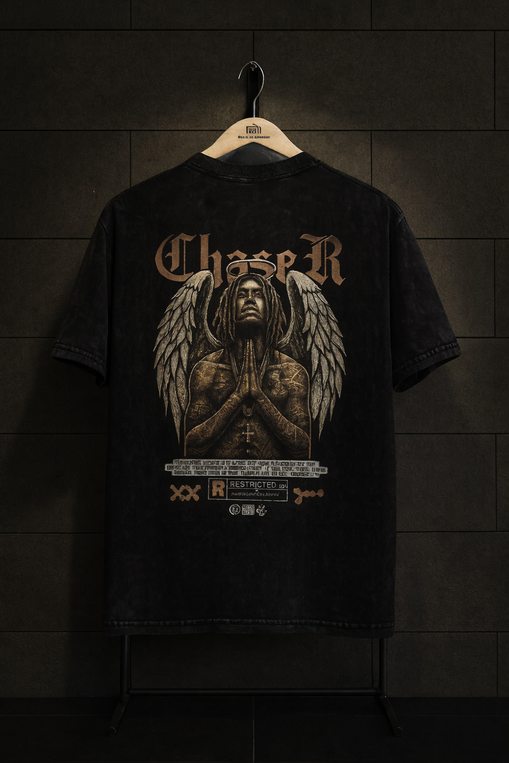 Chosen One Angel Graphic Acid Wash Oversized T-Shirt – Black