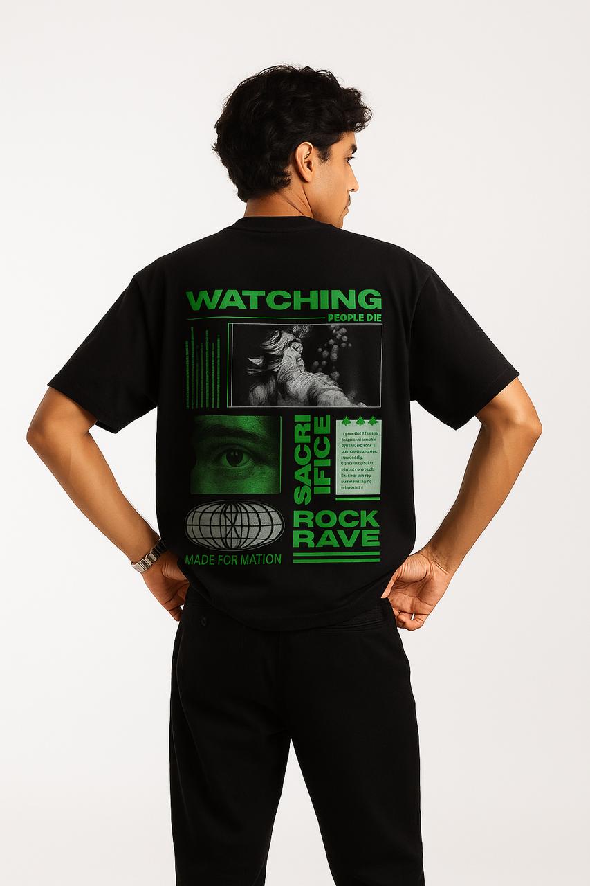 Watching Graphic Oversized Streetwear T-Shirt – Black