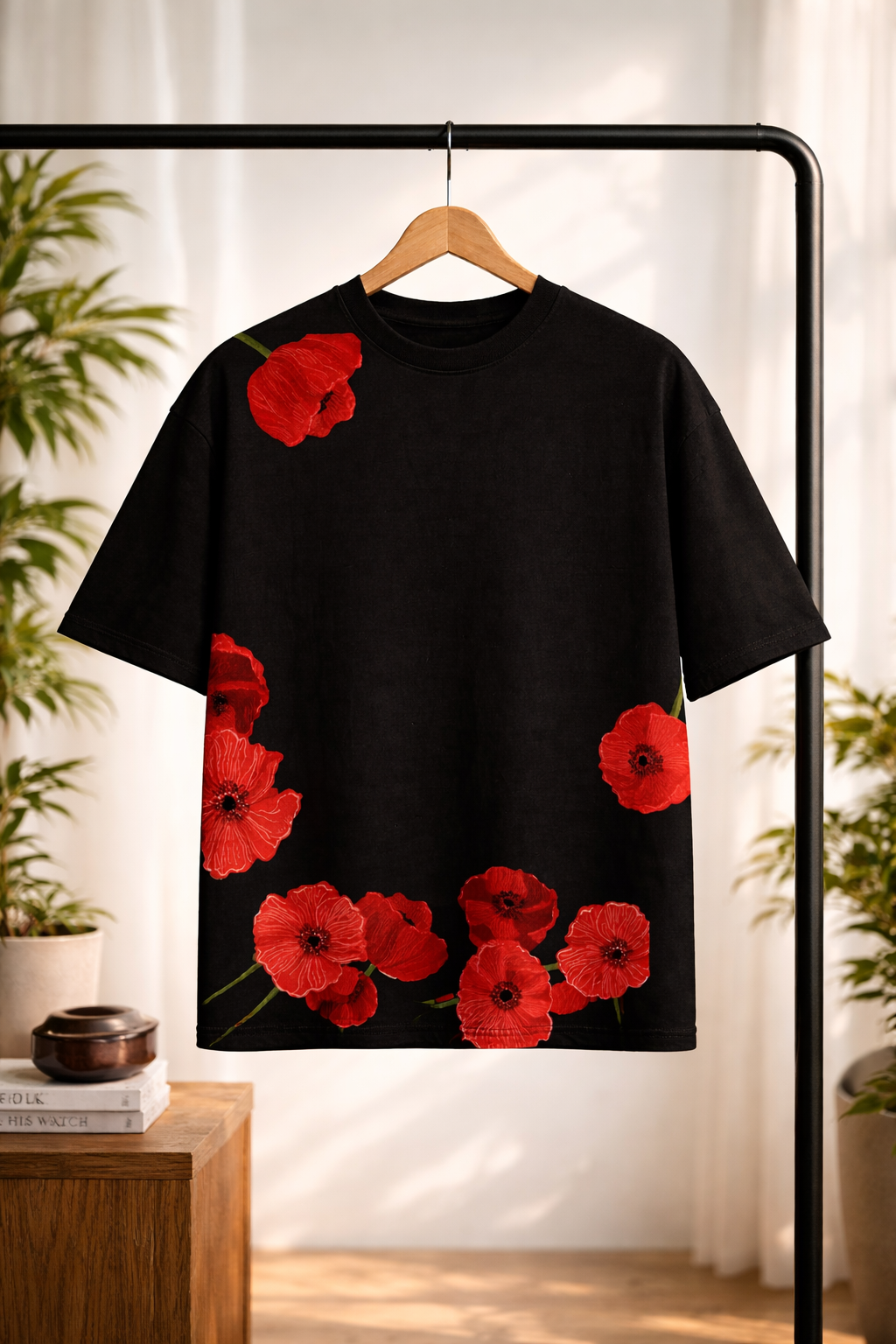 Scarlet Bloom Floral Oversized T-Shirt for Men | Premium 100% Cotton Streetwear Tee