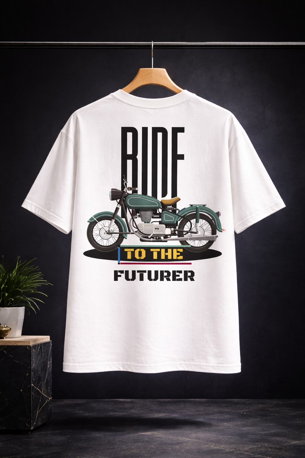 Ride to the Future Motorcycle Graphic Oversized T-Shirt for Men | Premium 100% Cotton Streetwear Tee