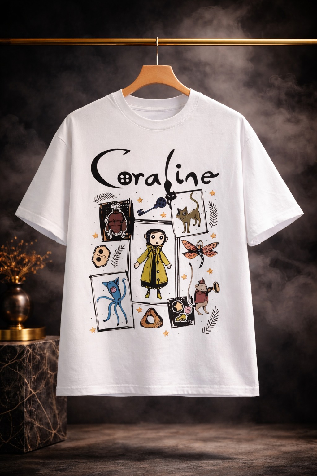 Coraline Inspired Graphic Oversized T-Shirt for Men | Premium 100% Cotton Streetwear Tee
