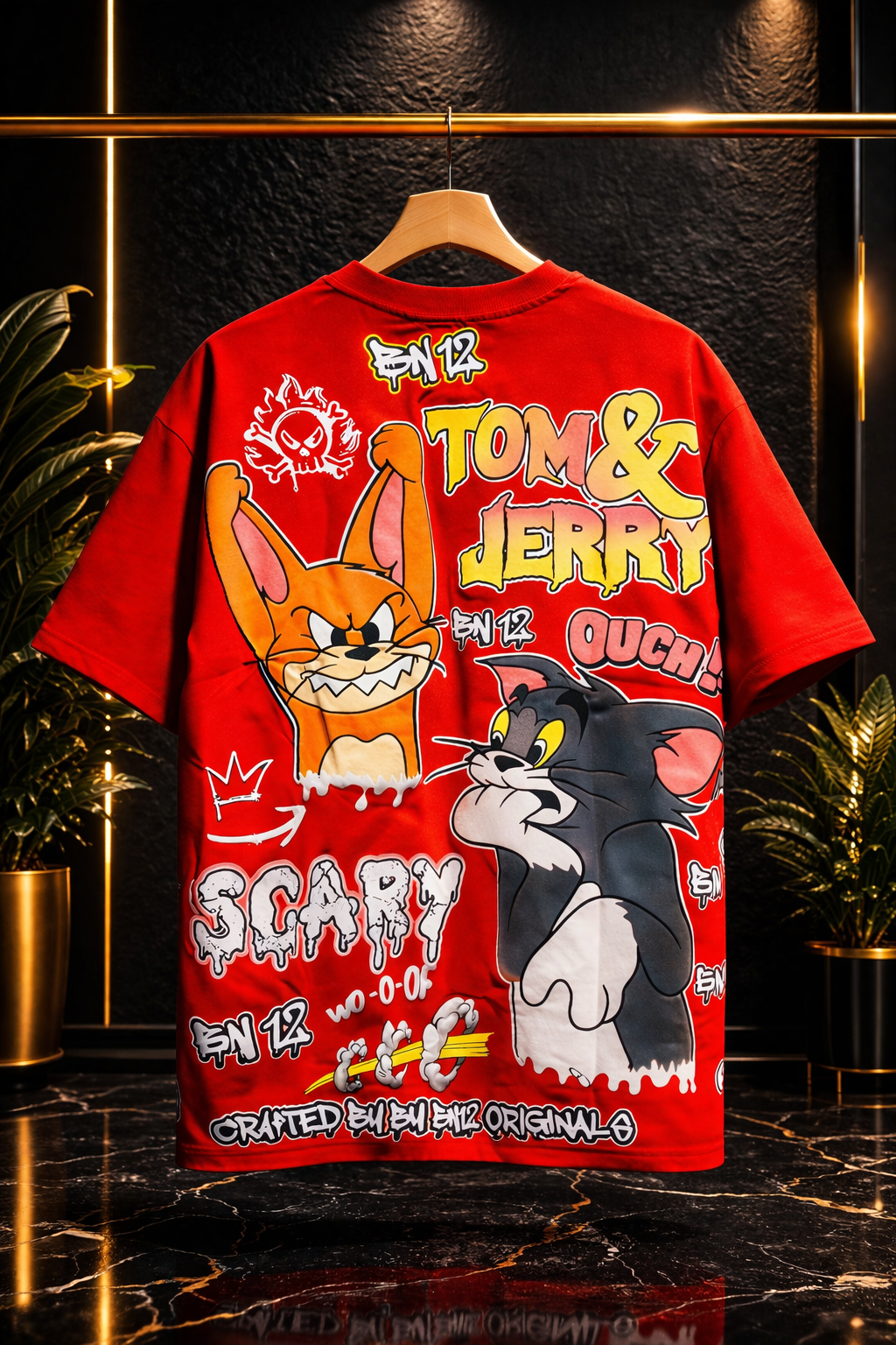 Tom & Jerry Scary Graphic Oversized T-Shirt for Men | Premium 100% Cotton Streetwear Tee