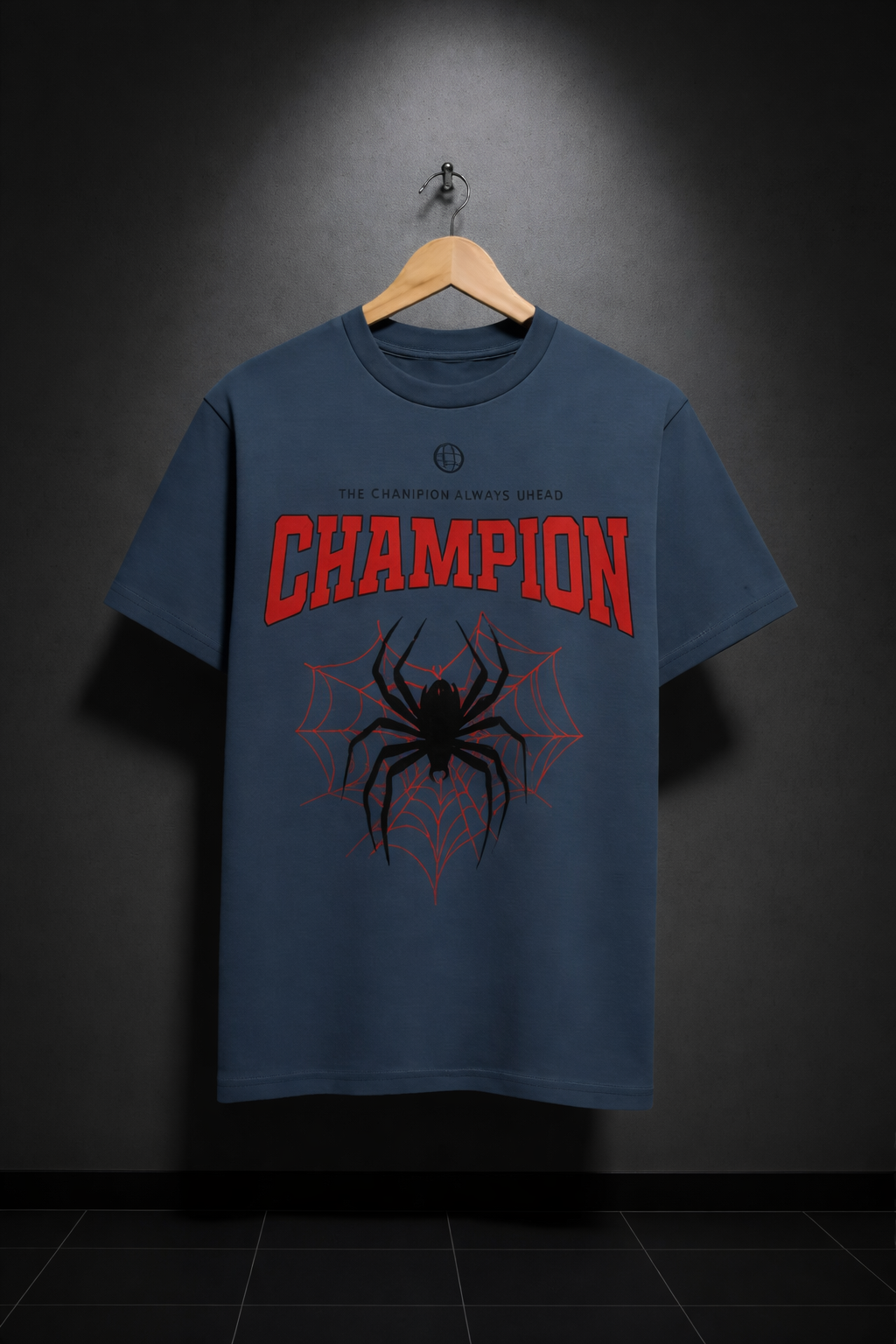 Champion Spider Graphic Oversized Streetwear T-Shirt – Slate Blue