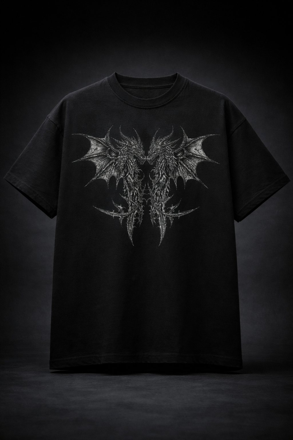 Twin Dragon Gothic Graphic Oversized T-Shirt for Men | Premium 100% Cotton Streetwear Tee