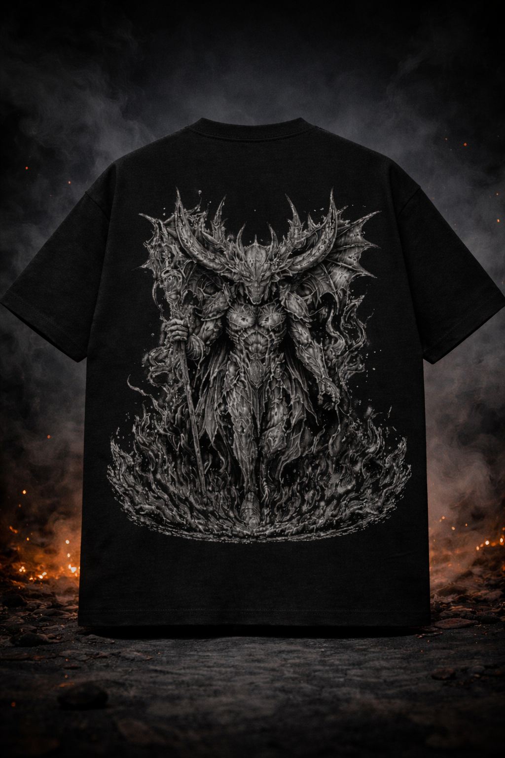 Infernal Demon Warrior Graphic Oversized T-Shirt for Men | Premium 100% Cotton Streetwear Tee