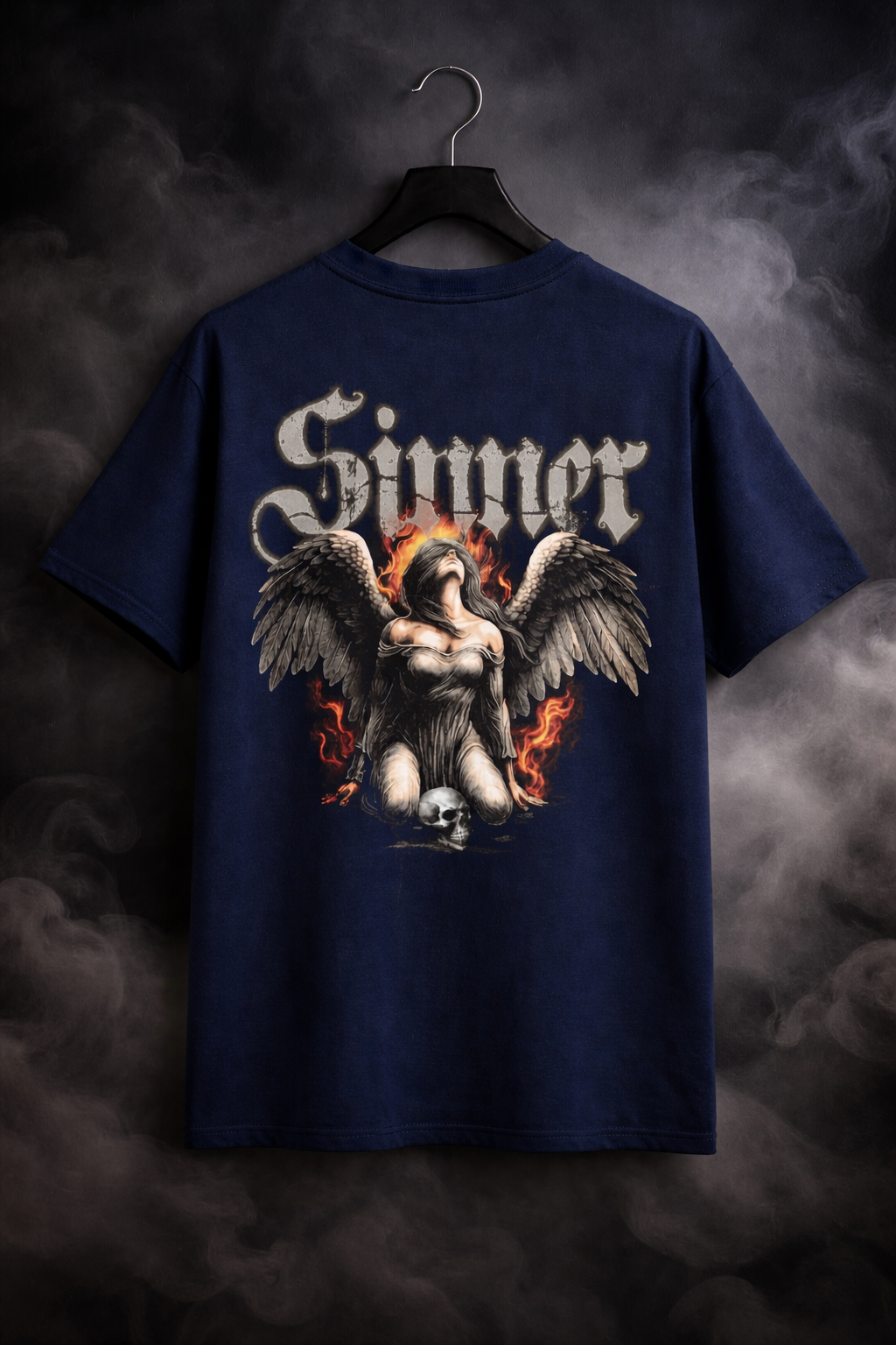 Sinner Angel Graphic Oversized T-Shirt for Men | Premium 100% Cotton Gothic Streetwear Tee