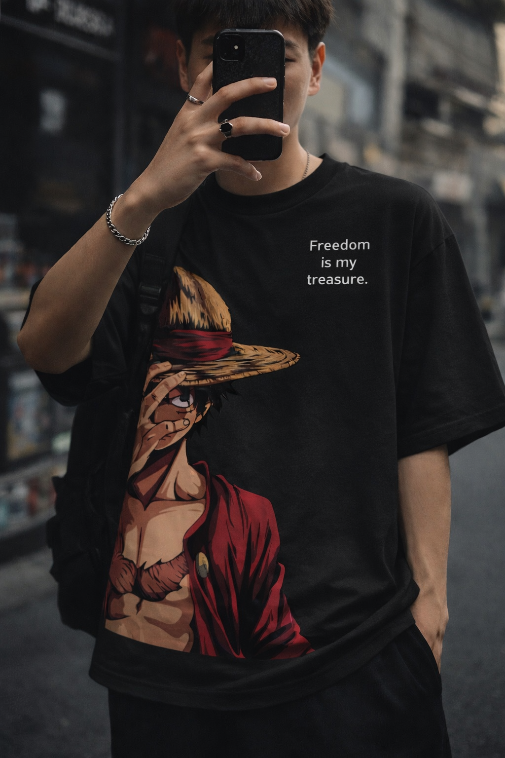 Freedom Is My Treasure Anime Graphic Oversized T-Shirt for Men | Premium 100% Cotton Streetwear Tee