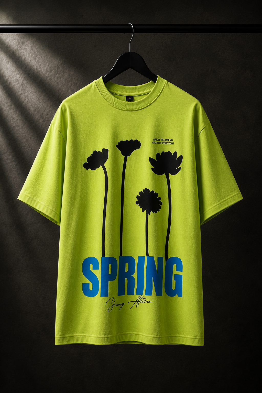 Spring Bloom Graphic Oversized T-Shirt for Men | Premium Cotton Streetwear Tee | Neon Green